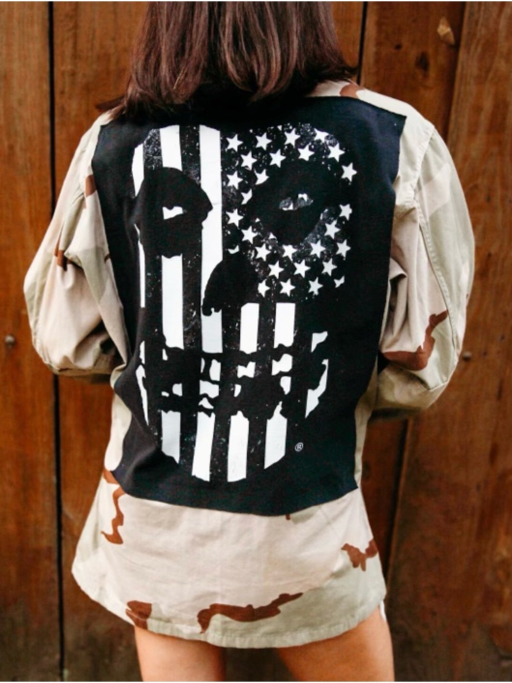 Upcycled Misfits ArmyJacket -  Graphic Skull Flag